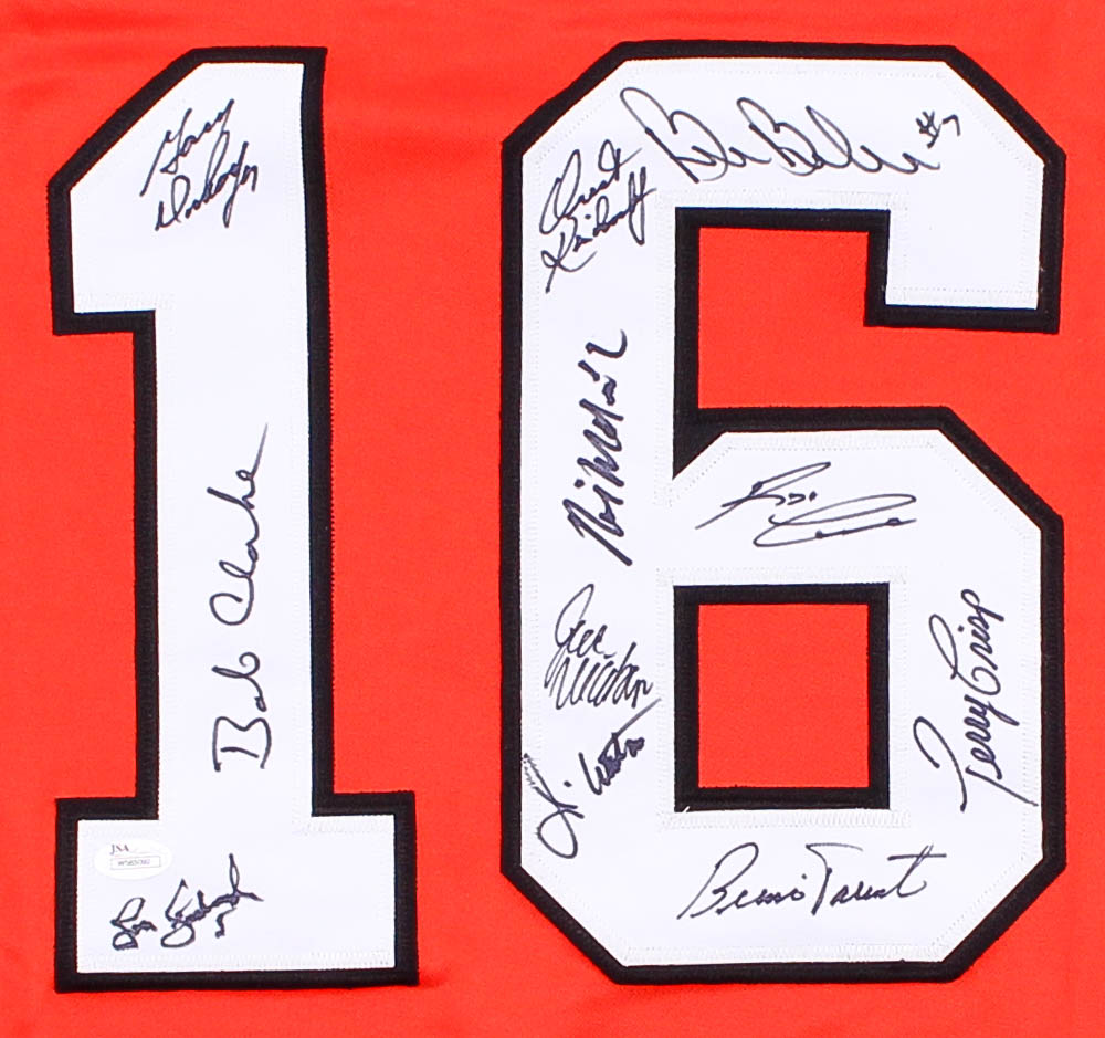 Multi-Signed Flyers "74-75 Cup Champs" Jersey with (11) Signatures Including Bobby Clark, Bill Barber, Bernie Parent (JSA COA) at PristineAuction.com Multi-Signed Flyers "74-75 Cup Champs" Jersey with (11) Signatures Including Bobby Clark, Bill Barber, Bernie Parent (JSA COA) at PristineAuction.com