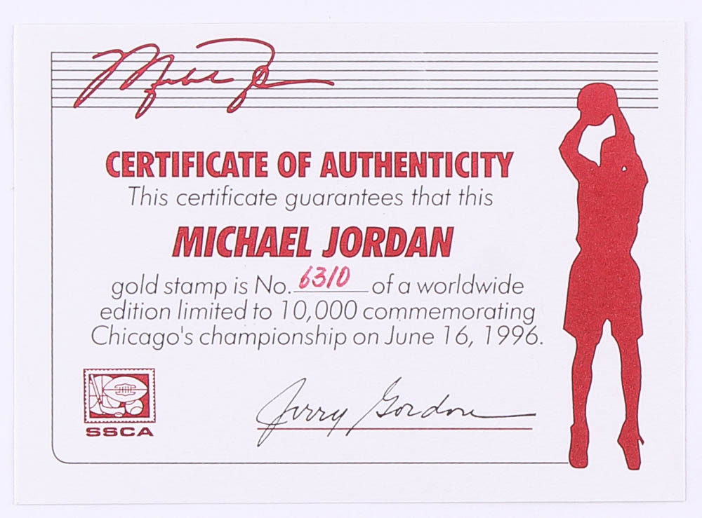 Michael Jordan LE FDC Commemorative Gold Stamp (SSCA COA) at PristineAuction.com Michael Jordan LE FDC Commemorative Gold Stamp (SSCA COA) at PristineAuction.com