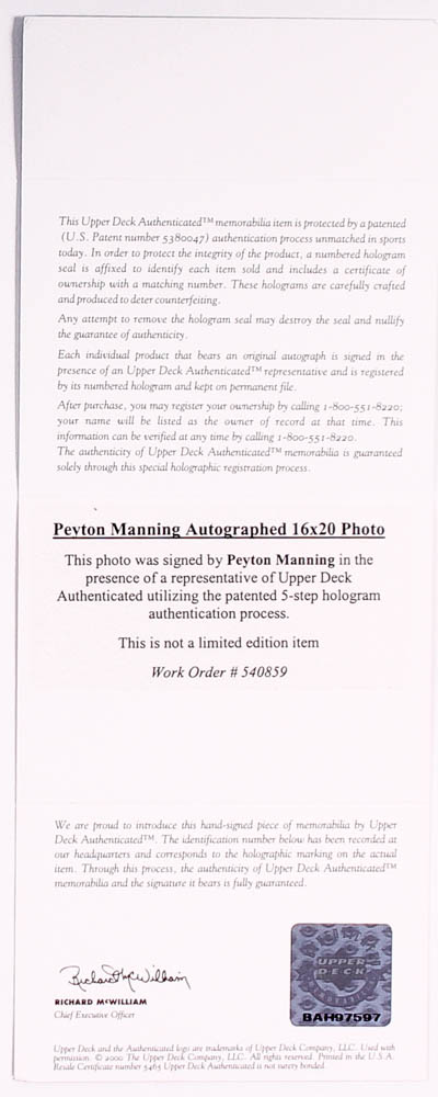 Peyton Manning Signed Colts 16x20 Photo (UDA COA) at PristineAuction.com Peyton Manning Signed Colts 16x20 Photo (UDA COA) at PristineAuction.com