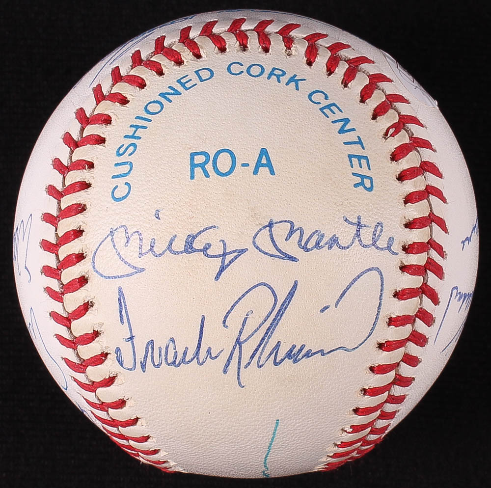 500 Home Run Club Hall of Famers Multi-Signed OAL Baseball Signed by (11) with Ted Williams, Mickey Mantle, Eddie Mathews, Frank Robinson, Willie Mays, Harmon Killebrew (JSA LOA) at PristineAuction.com 500 Home Run Club Hall of Famers Multi-Signed OAL Baseball Signed by (11) with Ted Williams, Mickey Mantle, Eddie Mathews, Frank Robinson, Willie Mays, Harmon Killebrew (JSA LOA) at PristineAuction.com