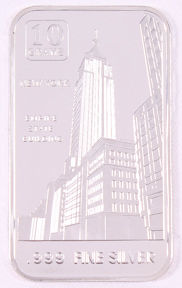 10 Grams .999 Silver Empire State Building Bullion Bar at PristineAuction.com 10 Grams .999 Silver Empire State Building Bullion Bar at PristineAuction.com