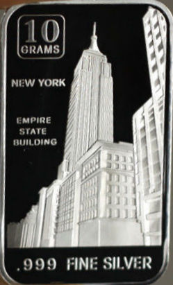 10 Grams .999 Silver Empire State Building Bullion Bar at PristineAuction.com 10 Grams .999 Silver Empire State Building Bullion Bar at PristineAuction.com