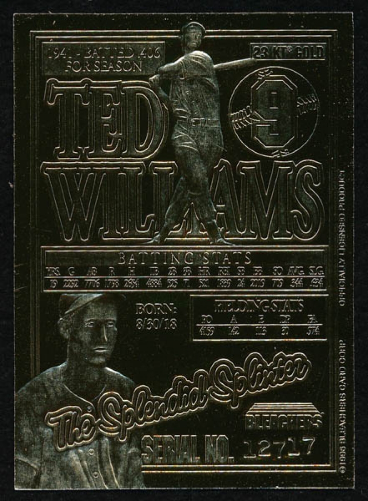 Ted Williams 199000 Bleachers LE 23KT Gold Baseball Card Pristine