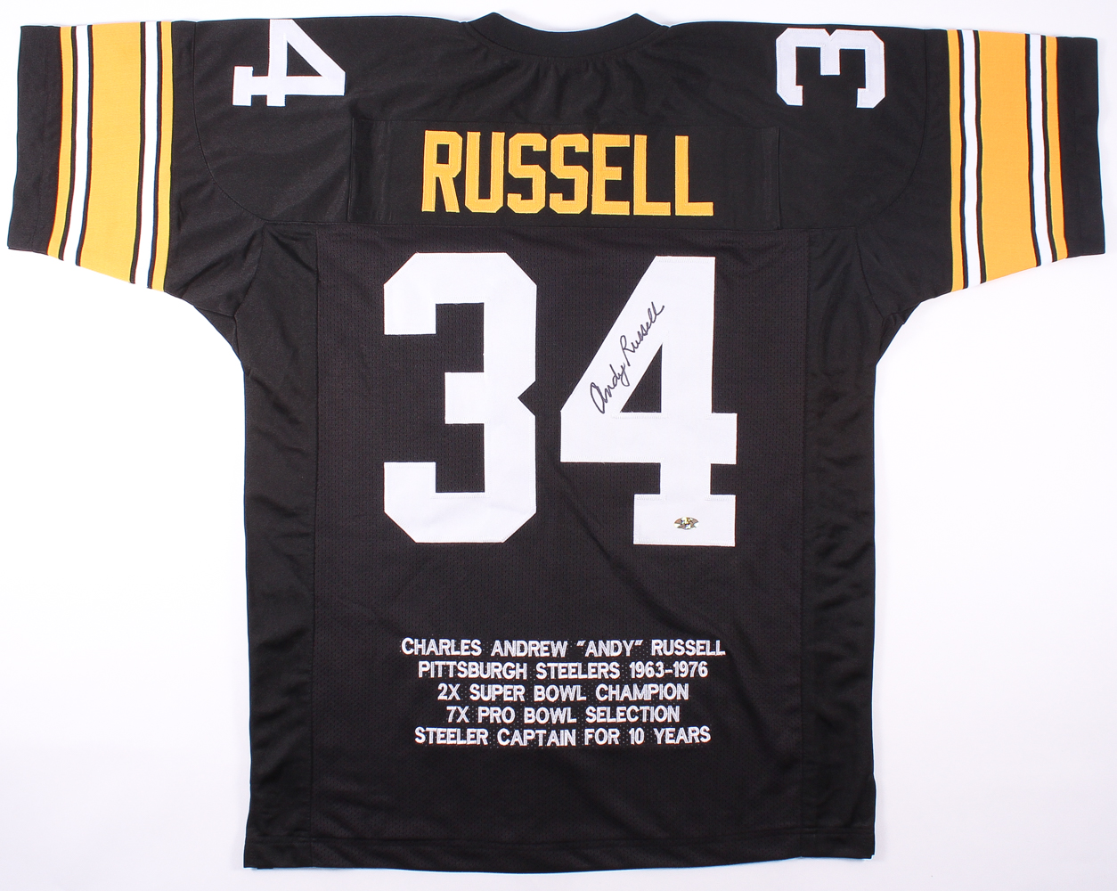 Andy Russell Signed Steelers Career Highlight Stat Jersey (MAB Hologram) at PristineAuction.com Andy Russell Signed Steelers Career Highlight Stat Jersey (MAB Hologram) at PristineAuction.com