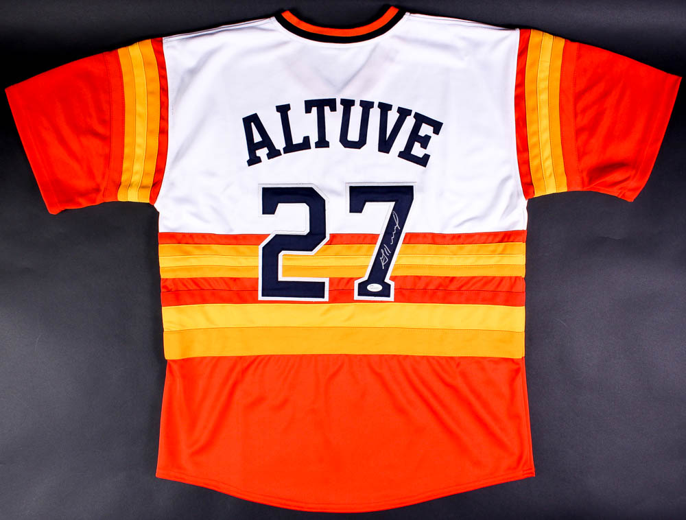 Jose Altuve Signed Astros Rainbow Throwback Jersey (JSA COA) at PristineAuction.com Jose Altuve Signed Astros Rainbow Throwback Jersey (JSA COA) at PristineAuction.com