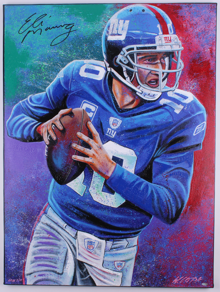 Eli Manning Signed Giants Limited Edition Hand-Embellished 30x40 AROC Giclee on Canvas by Bill Lopa #3/10 (Steiner) at PristineAuction.com Eli Manning Signed Giants Limited Edition Hand-Embellished 30x40 AROC Giclee on Canvas by Bill Lopa #3/10 (Steiner) at PristineAuction.com