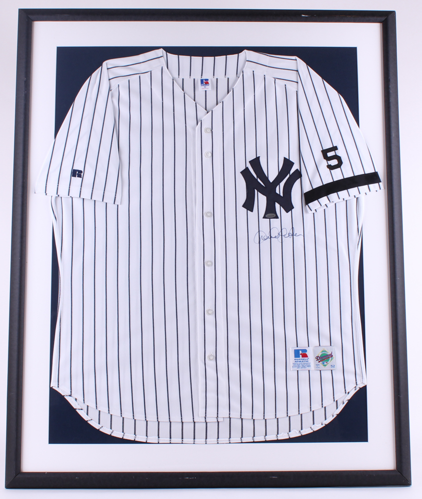Derek Jeter Signed Yankees 32x42 Custom Framed Jersey with Joe DiMaggio Arm Band & Jersey Number Patch (Steiner COA) at PristineAuction.com Derek Jeter Signed Yankees 32x42 Custom Framed Jersey with Joe DiMaggio Arm Band & Jersey Number Patch (Steiner COA) at PristineAuction.com
