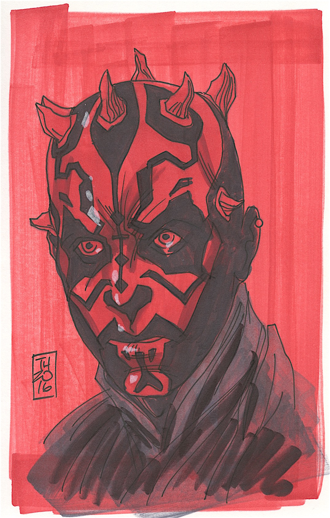 Darth Maul "Star Wars" 1/1 ORIGINAL 5.5" x 8.5" Color Drawing on Paper Signed by Tom Hodges at PristineAuction.com Darth Maul "Star Wars" 1/1 ORIGINAL 5.5" x 8.5" Color Drawing on Paper Signed by Tom Hodges at PristineAuction.com