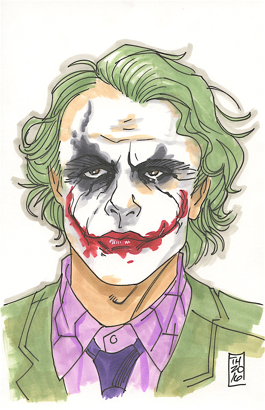 The Joker (Heath Ledger) Batman 1/1 ORIGINAL 5.5" x 8.5" Color Drawing on Paper Signed by Tom Hodges at PristineAuction.com The Joker (Heath Ledger) Batman 1/1 ORIGINAL 5.5" x 8.5" Color Drawing on Paper Signed by Tom Hodges at PristineAuction.com