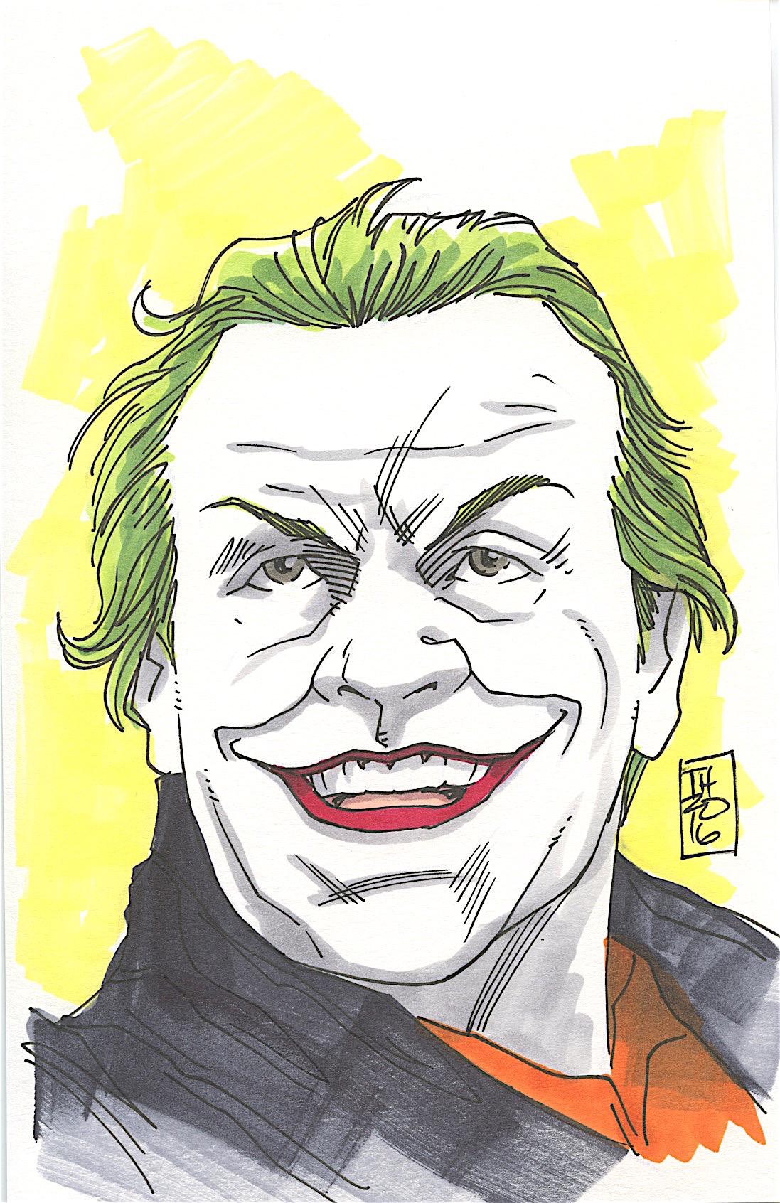 The Joker (Jack Nicholson) Batman 1/1 ORIGINAL 5.5" x 8.5" Color Drawing on Paper Signed by Tom Hodges at PristineAuction.com The Joker (Jack Nicholson) Batman 1/1 ORIGINAL 5.5" x 8.5" Color Drawing on Paper Signed by Tom Hodges at PristineAuction.com