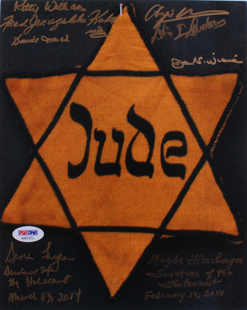 "Holocaust Survivors" 8x10 Photo Signed by (8) With Severin Fayerman, Magda Herzberger, Fred Kadar, Lou Levitas (PSA LOA) at PristineAuction.com "Holocaust Survivors" 8x10 Photo Signed by (8) With Severin Fayerman, Magda Herzberger, Fred Kadar, Lou Levitas (PSA LOA) at PristineAuction.com