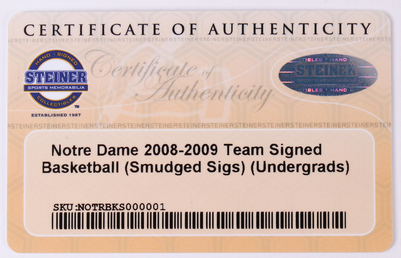 Multi-Signed Notre Dame Logo Basketball Including (14) Luke Harangody, Ben Hansbrough, Tim Abromaitis, Zach Hillesland, Tim Andree, Jonathan Peoples (Steiner COA) at PristineAuction.com Multi-Signed Notre Dame Logo Basketball Including (14) Luke Harangody, Ben Hansbrough, Tim Abromaitis, Zach Hillesland, Tim Andree, Jonathan Peoples (Steiner COA) at PristineAuction.com