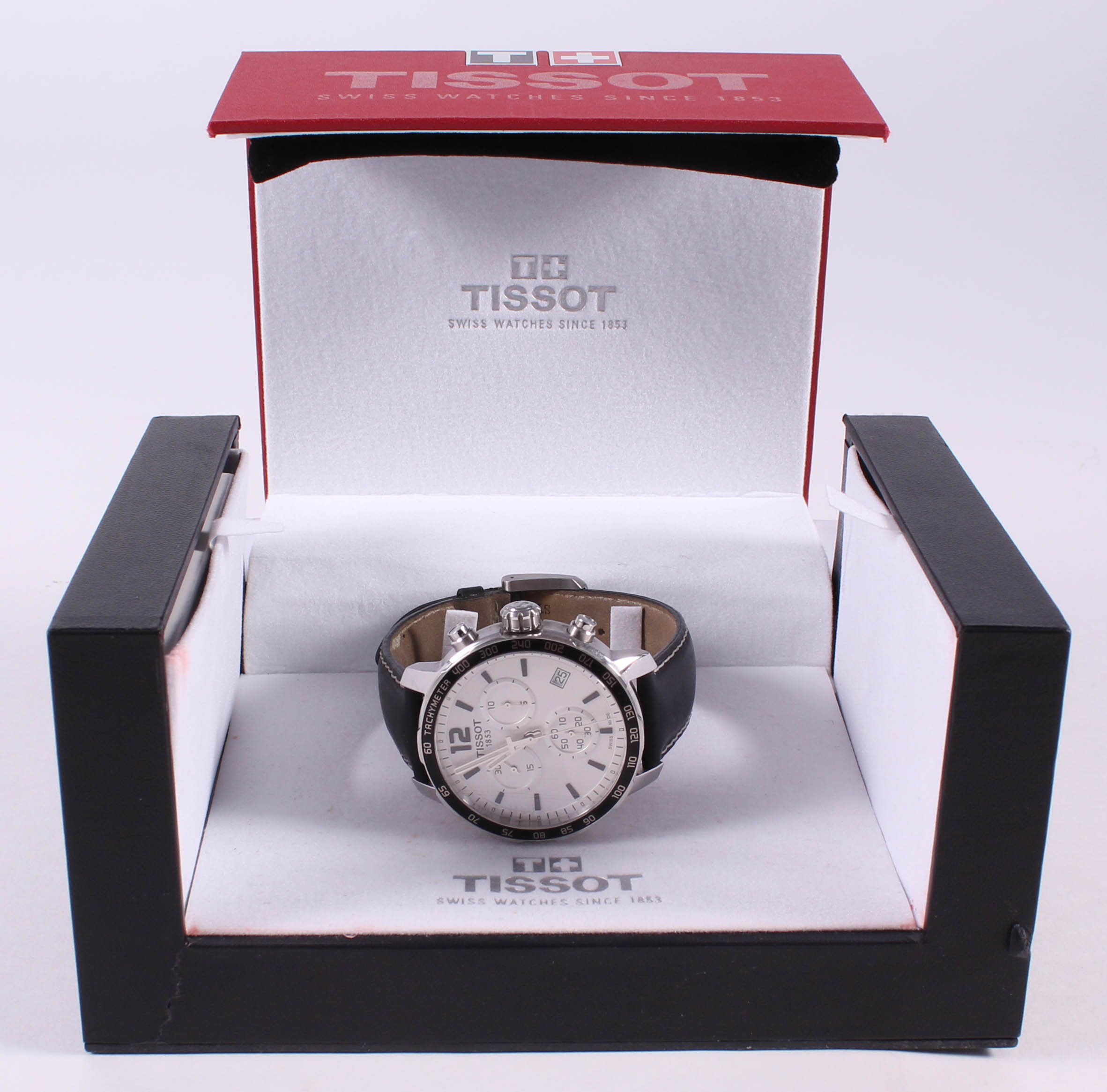 Tissot 1853 T-Sport Chronograph Leather Wrist Watch Set Tachymeter T095417 with Case at PristineAuction.com Tissot 1853 T-Sport Chronograph Leather Wrist Watch Set Tachymeter T095417 with Case at PristineAuction.com