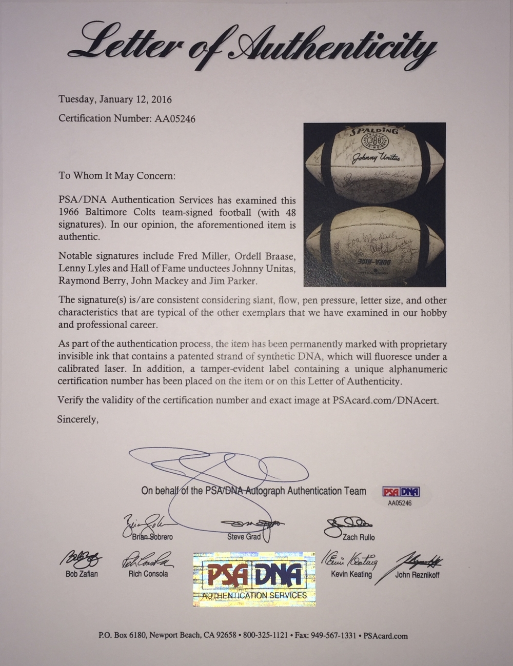 1966 Colts Football Team Signed by (48) with Johnny Unitas, Bobby Boyd, Billy Ray Smith, Sam Ball, Tom Matte (PSA LOA) at PristineAuction.com 1966 Colts Football Team Signed by (48) with Johnny Unitas, Bobby Boyd, Billy Ray Smith, Sam Ball, Tom Matte (PSA LOA) at PristineAuction.com