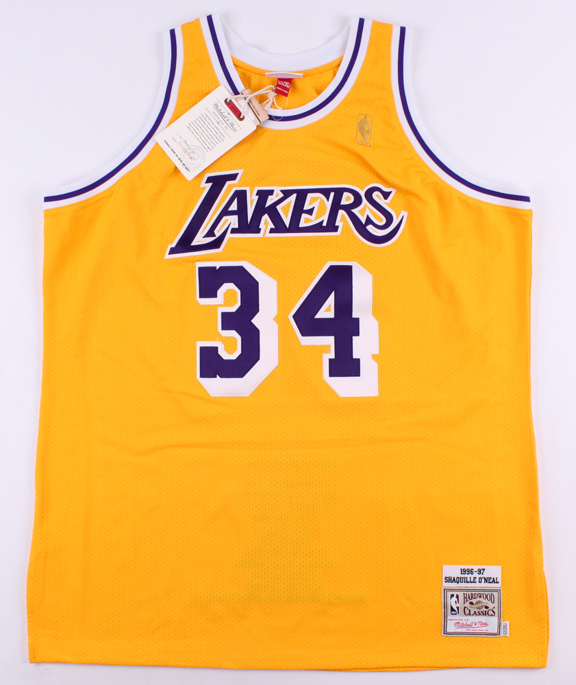 Shaquille O'Neal Signed LE Lakers Mitchell & Ness Authentic On-Court Career Highlight Stat Jersey (UDA COA) at PristineAuction.com Shaquille O'Neal Signed LE Lakers Mitchell & Ness Authentic On-Court Career Highlight Stat Jersey (UDA COA) at PristineAuction.com