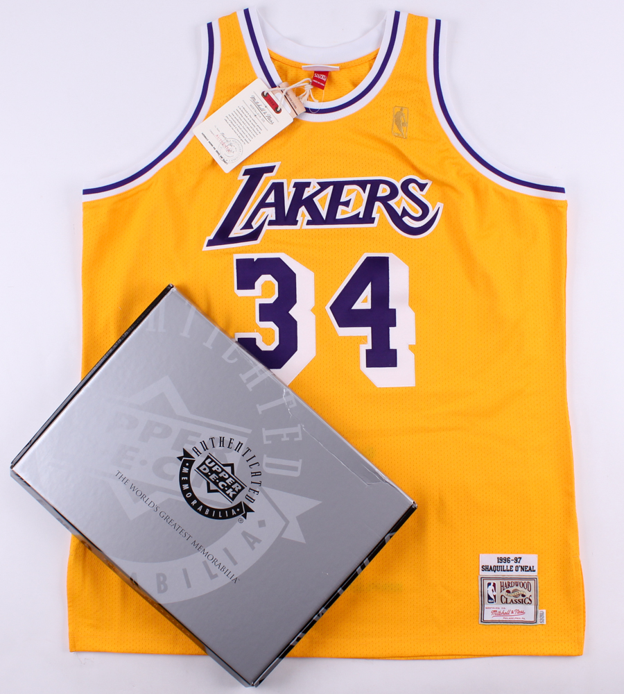 Shaquille O'Neal Signed LE Lakers Mitchell & Ness Authentic On-Court Career Highlight Stat Jersey (UDA COA) at PristineAuction.com Shaquille O'Neal Signed LE Lakers Mitchell & Ness Authentic On-Court Career Highlight Stat Jersey (UDA COA) at PristineAuction.com