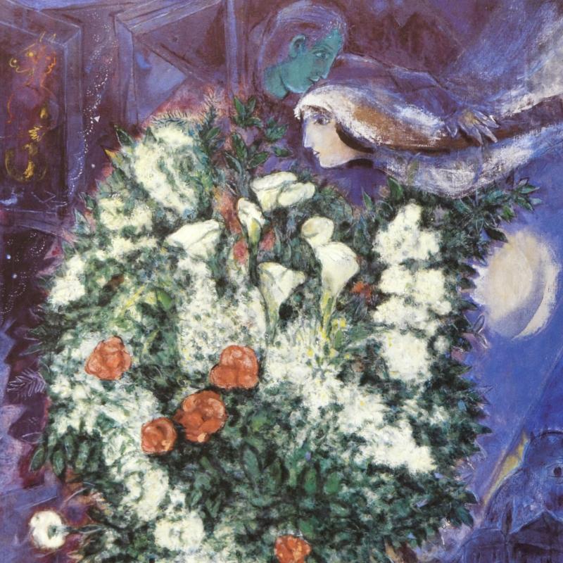 Marc Chagall "Bouquet with Flying Lover" 20x30 Fine Art Poster at PristineAuction.com Marc Chagall "Bouquet with Flying Lover" 20x30 Fine Art Poster at PristineAuction.com