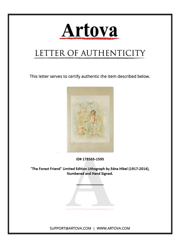 "The Forest Friend" LE 20x30 Lithograph by Edna Hibel (Artova) at PristineAuction.com "The Forest Friend" LE 20x30 Lithograph by Edna Hibel (Artova) at PristineAuction.com