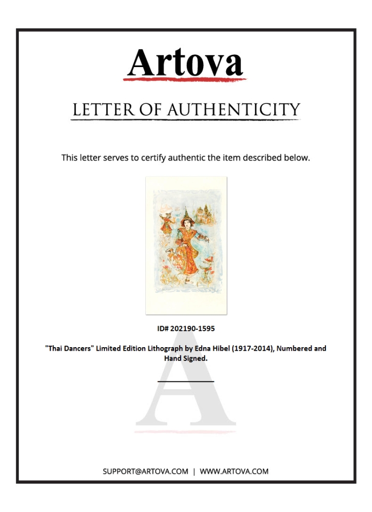 "Thai Dancers" LE 15x25 Lithograph on Rice Paper by Edna Hibel (Artova) at PristineAuction.com "Thai Dancers" LE 15x25 Lithograph on Rice Paper by Edna Hibel (Artova) at PristineAuction.com