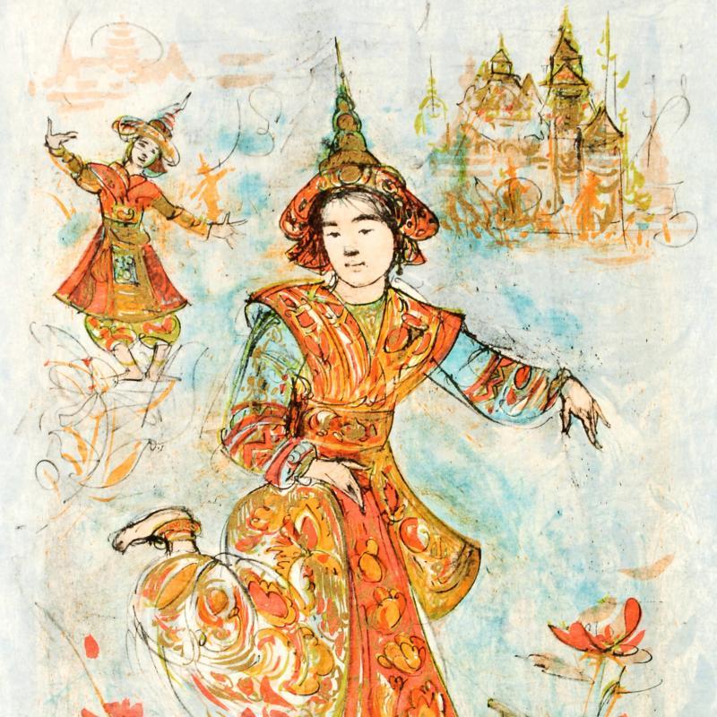 "Thai Dancers" LE 15x25 Lithograph on Rice Paper by Edna Hibel (Artova) at PristineAuction.com "Thai Dancers" LE 15x25 Lithograph on Rice Paper by Edna Hibel (Artova) at PristineAuction.com
