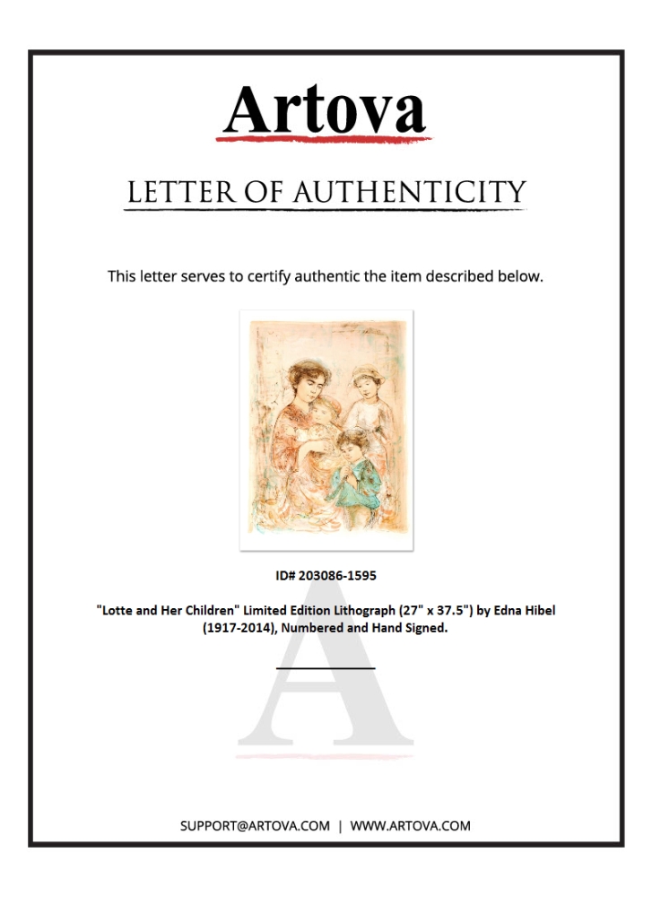 "Lotte and Her Children" LE 30x42 Lithograph by Edna Hibel (Artova) at PristineAuction.com "Lotte and Her Children" LE 30x42 Lithograph by Edna Hibel (Artova) at PristineAuction.com