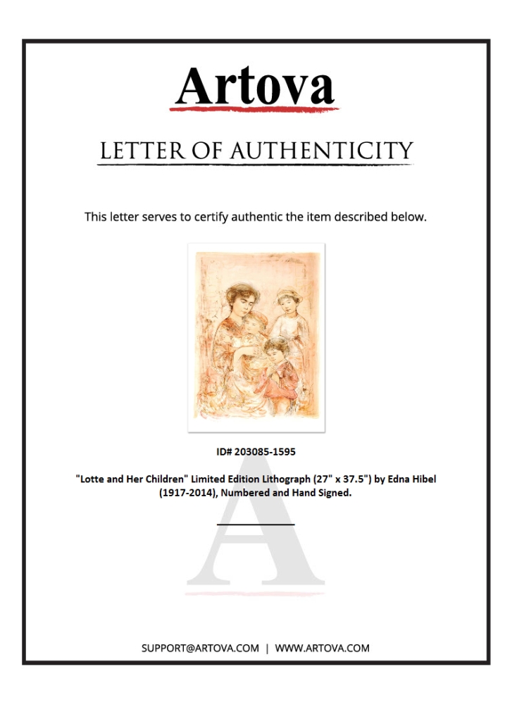 "Lotte and Her Children" LE 30x42 Lithograph by Edna Hibel (Artova) at PristineAuction.com "Lotte and Her Children" LE 30x42 Lithograph by Edna Hibel (Artova) at PristineAuction.com