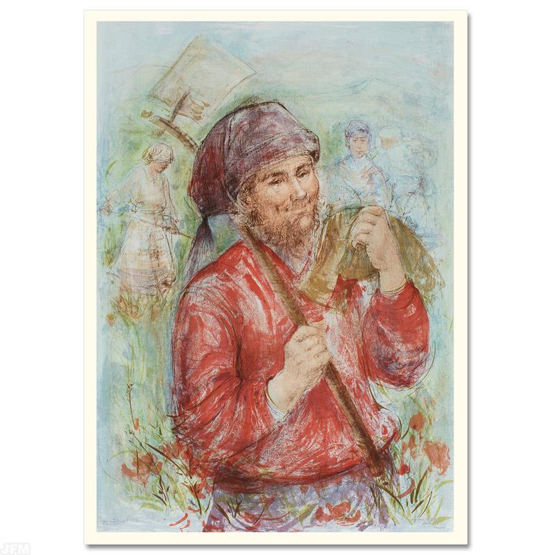 "Man with Hoe" LE 29x41 Lithograph by Edna Hibel (Artova) at PristineAuction.com "Man with Hoe" LE 29x41 Lithograph by Edna Hibel (Artova) at PristineAuction.com