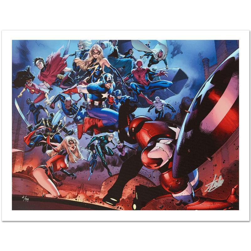 Stan Lee Signed Marvel Comics "Siege #3" Limited Edition 18x24 Giclee on Canvas by Oliver Coipel at PristineAuction.com Stan Lee Signed Marvel Comics "Siege #3" Limited Edition 18x24 Giclee on Canvas by Oliver Coipel at PristineAuction.com
