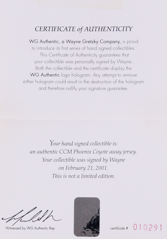 Wayne Gretzky Signed Coyotes Jersey (WG Authentic COA) at PristineAuction.com Wayne Gretzky Signed Coyotes Jersey (WG Authentic COA) at PristineAuction.com