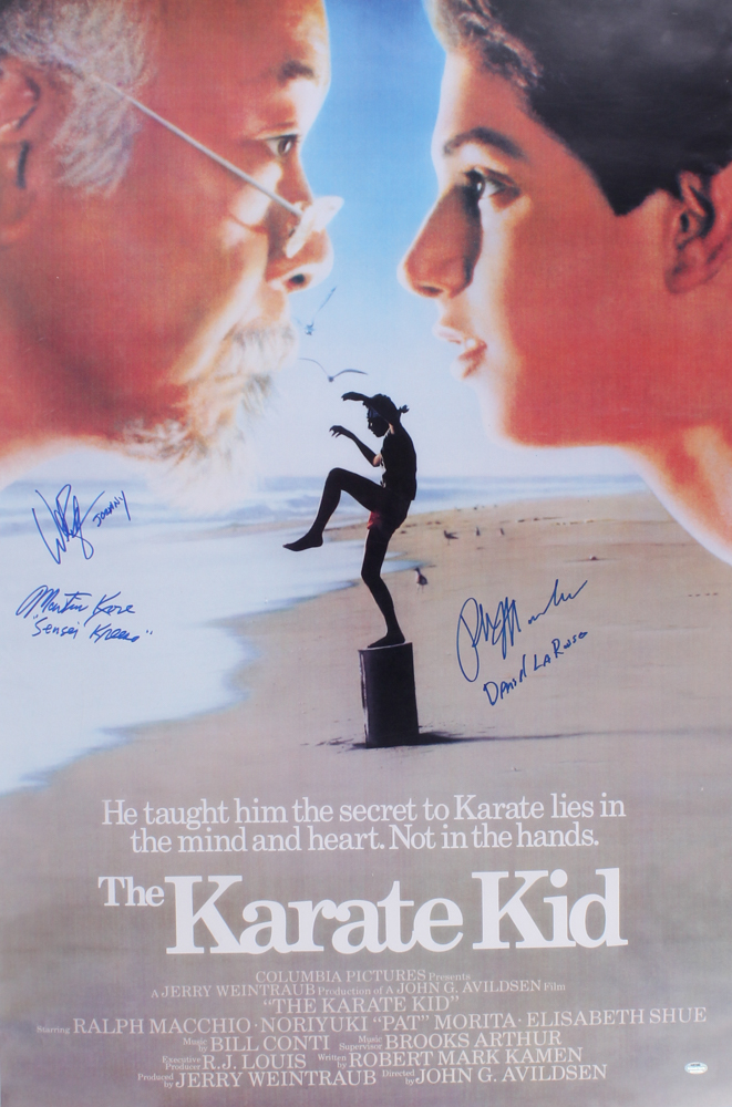 Ralph Macchio, William Zabka & Martin Kove Signed & Inscribed "The Karate Kid" 24x36 Movie Poster (Schwartz COA) at PristineAuction.com Ralph Macchio, William Zabka & Martin Kove Signed & Inscribed "The Karate Kid" 24x36 Movie Poster (Schwartz COA) at PristineAuction.com