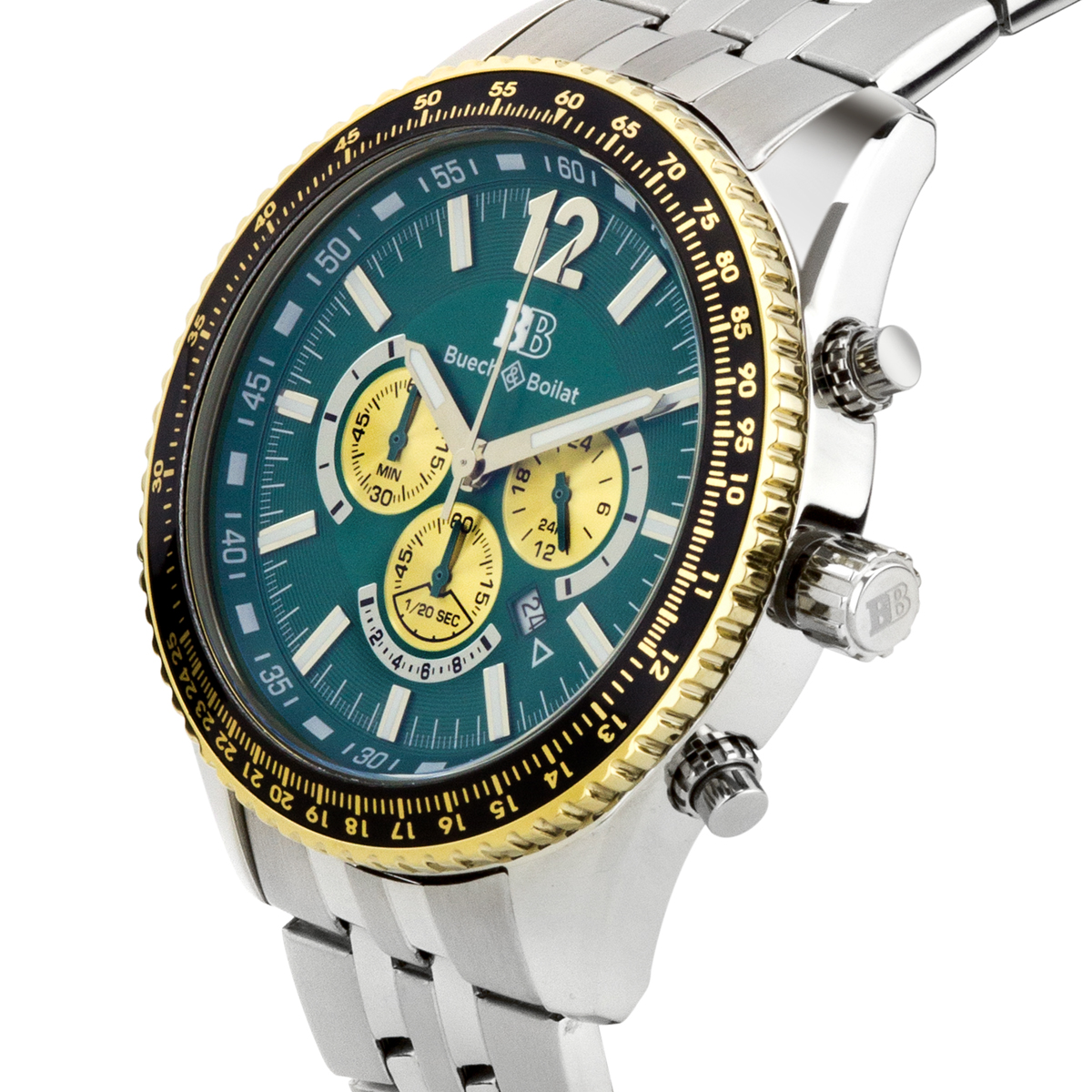 Buech & Boilat Torino Men's Quartz Chronograph Stainless Steel Watch with Multi-link Bracelet (New) at PristineAuction.com Buech & Boilat Torino Men's Quartz Chronograph Stainless Steel Watch with Multi-link Bracelet (New) at PristineAuction.com