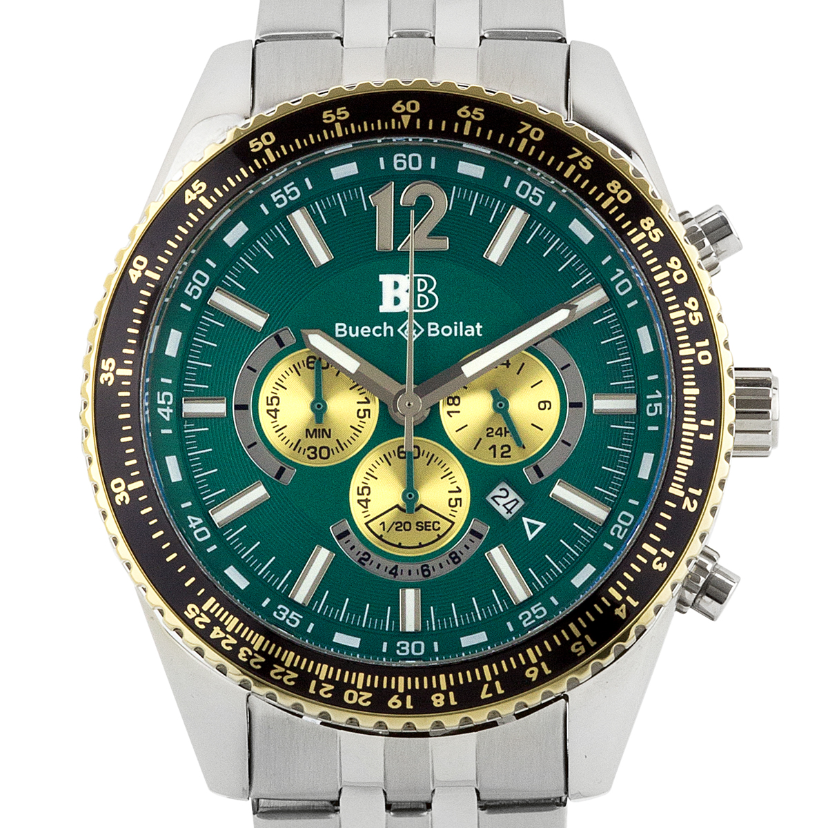 Buech & Boilat Torino Men's Quartz Chronograph Stainless Steel Watch with Multi-link Bracelet (New) at PristineAuction.com Buech & Boilat Torino Men's Quartz Chronograph Stainless Steel Watch with Multi-link Bracelet (New) at PristineAuction.com