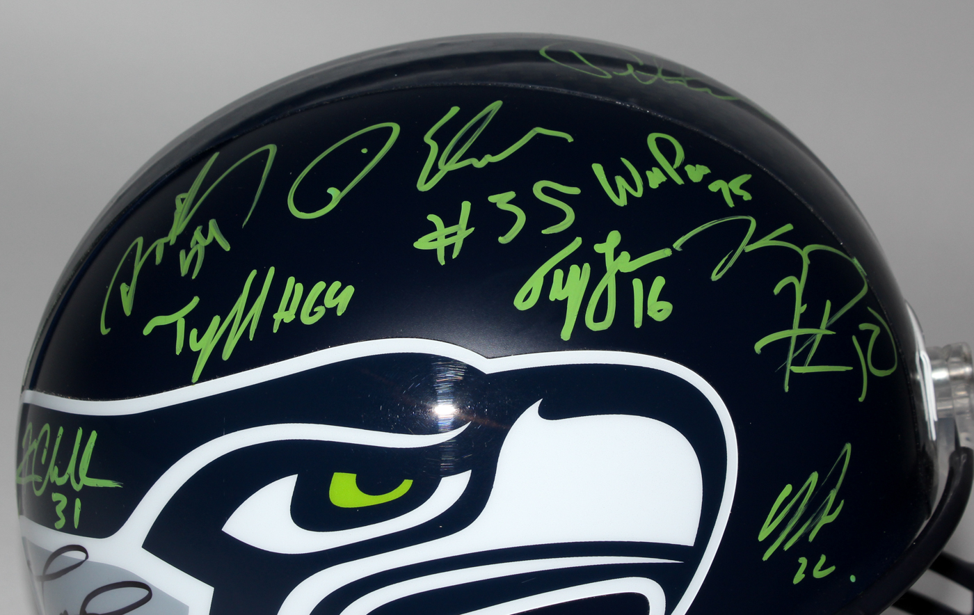 Seattle Seahawks Full-Size Helmet Team-Signed by (26) with Trevone Boykin, Russell Wilson, Pete Carroll, Warren Moon, Doug Baldwin, Tyler Lockett (JSA ALOA) at PristineAuction.com Seattle Seahawks Full-Size Helmet Team-Signed by (26) with Trevone Boykin, Russell Wilson, Pete Carroll, Warren Moon, Doug Baldwin, Tyler Lockett (JSA ALOA) at PristineAuction.com