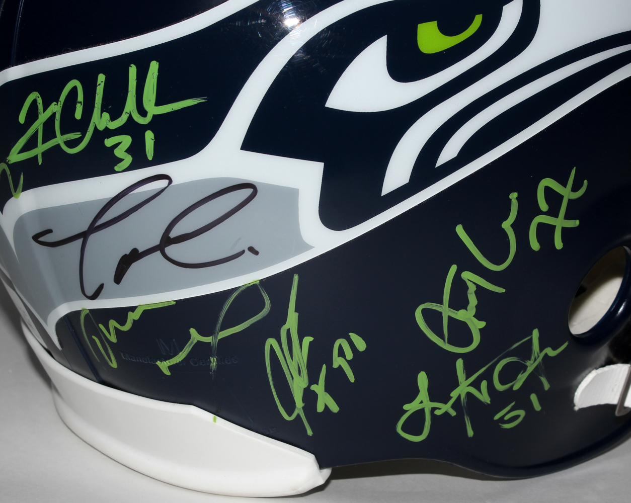 Seattle Seahawks Full-Size Helmet Team-Signed by (26) with Trevone Boykin, Russell Wilson, Pete Carroll, Warren Moon, Doug Baldwin, Tyler Lockett (JSA ALOA) at PristineAuction.com Seattle Seahawks Full-Size Helmet Team-Signed by (26) with Trevone Boykin, Russell Wilson, Pete Carroll, Warren Moon, Doug Baldwin, Tyler Lockett (JSA ALOA) at PristineAuction.com