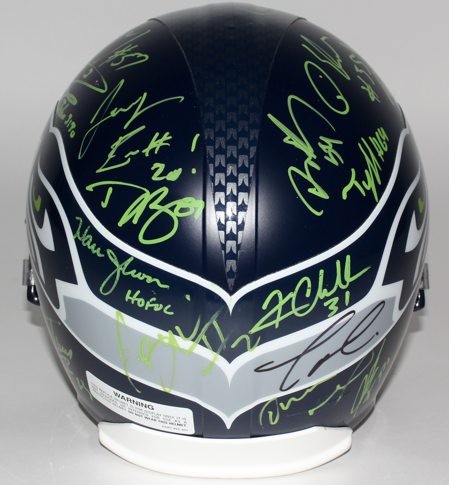 Seattle Seahawks Full-Size Helmet Team-Signed by (26) with Trevone Boykin, Russell Wilson, Pete Carroll, Warren Moon, Doug Baldwin, Tyler Lockett (JSA ALOA) at PristineAuction.com Seattle Seahawks Full-Size Helmet Team-Signed by (26) with Trevone Boykin, Russell Wilson, Pete Carroll, Warren Moon, Doug Baldwin, Tyler Lockett (JSA ALOA) at PristineAuction.com