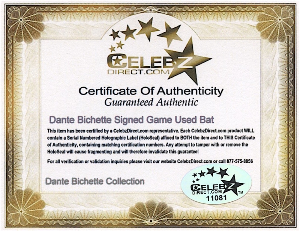 Dante Bichette Signed GameUsed Kissimmee Sticks 238K Baseball Bat