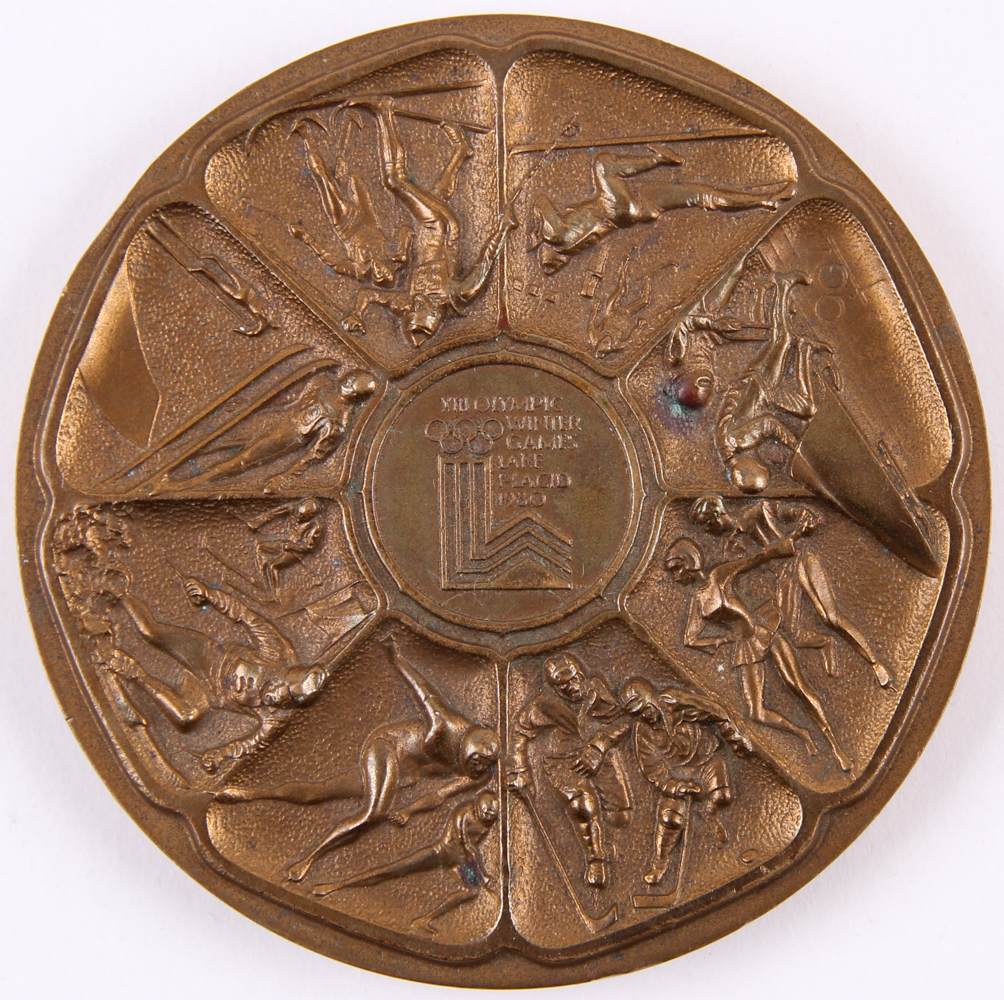 Vintage 1980 Lake Placid Winter Olympics Bronze Commemorative Medallion at PristineAuction.com Vintage 1980 Lake Placid Winter Olympics Bronze Commemorative Medallion at PristineAuction.com