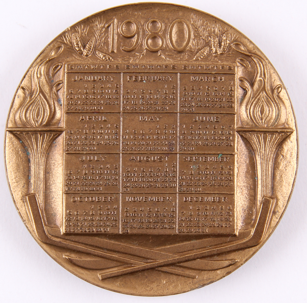 Vintage 1980 Lake Placid Winter Olympics Bronze Commemorative Medallion at PristineAuction.com Vintage 1980 Lake Placid Winter Olympics Bronze Commemorative Medallion at PristineAuction.com