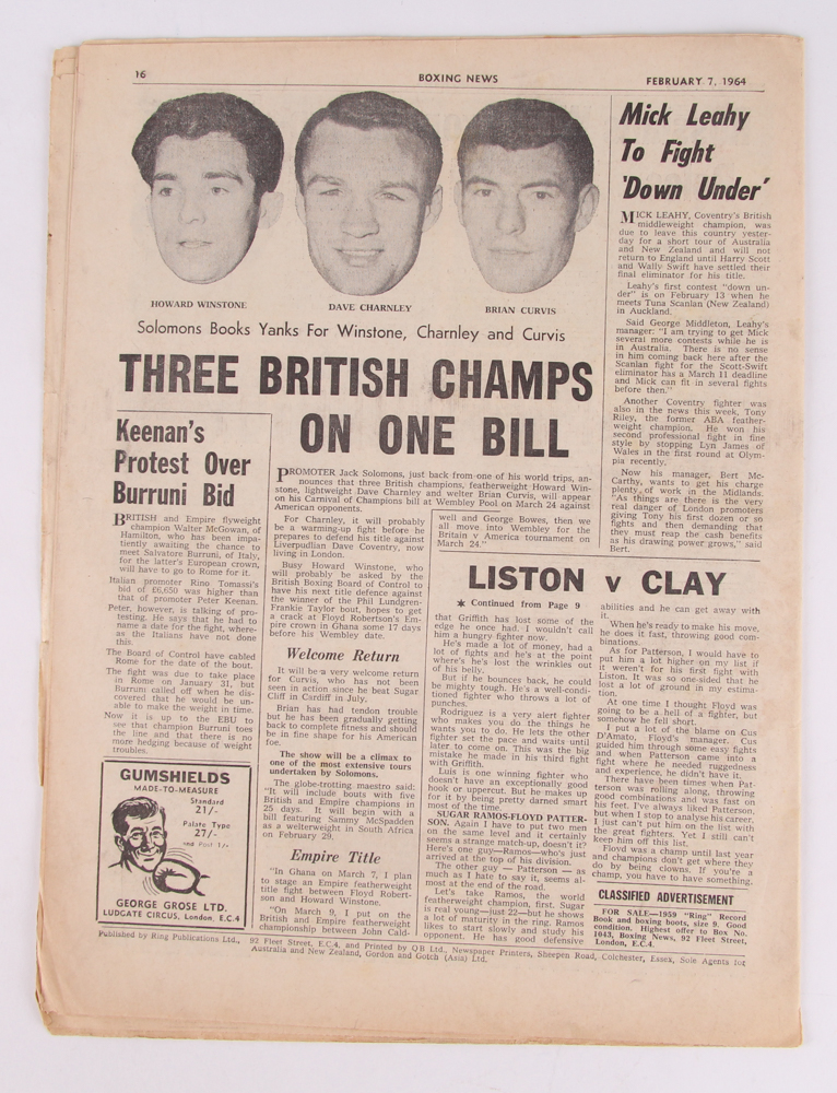 Original Vintage 1964 "Boxing News" Newspaper at PristineAuction.com Original Vintage 1964 "Boxing News" Newspaper at PristineAuction.com