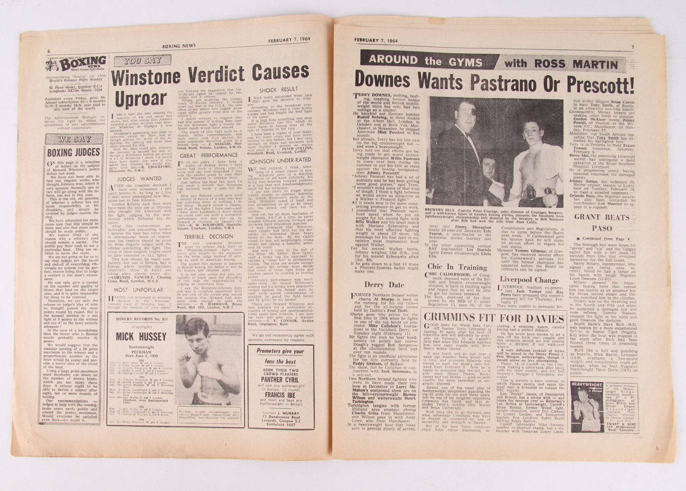 Original Vintage 1964 "Boxing News" Newspaper at PristineAuction.com Original Vintage 1964 "Boxing News" Newspaper at PristineAuction.com