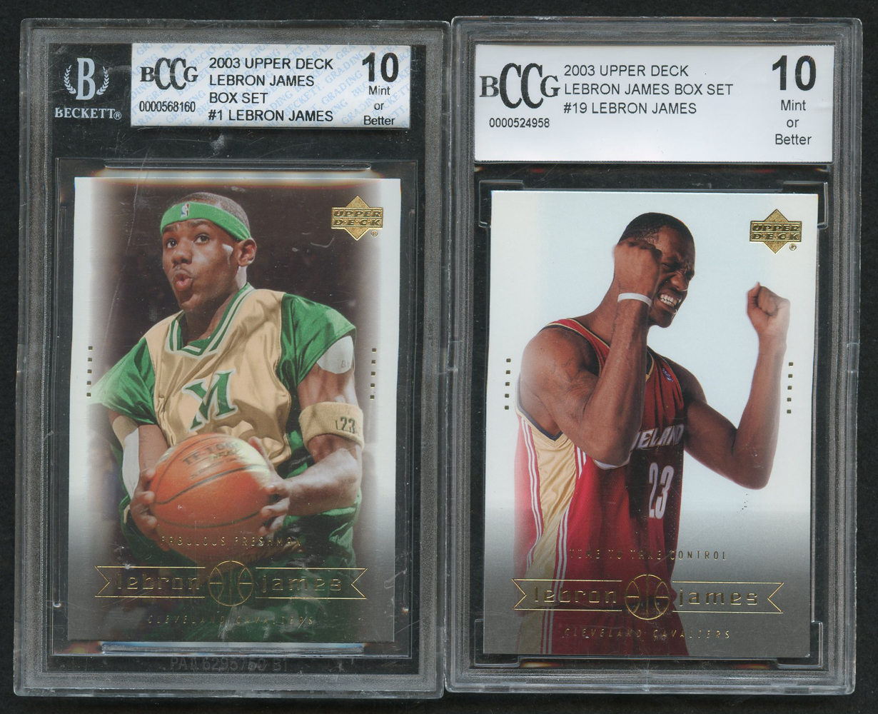 Lot of (2) LeBron James BCCG Graded 10 Rookie Cards with 2003 Upper Deck LeBron James Box Set #1 Fabulous Freshman & 2003 Upper Deck LeBron James Box Set #19 Time to Take Control at PristineAuction.com Lot of (2) LeBron James BCCG Graded 10 Rookie Cards with 2003 Upper Deck LeBron James Box Set #1 Fabulous Freshman & 2003 Upper Deck LeBron James Box Set #19 Time to Take Control at PristineAuction.com