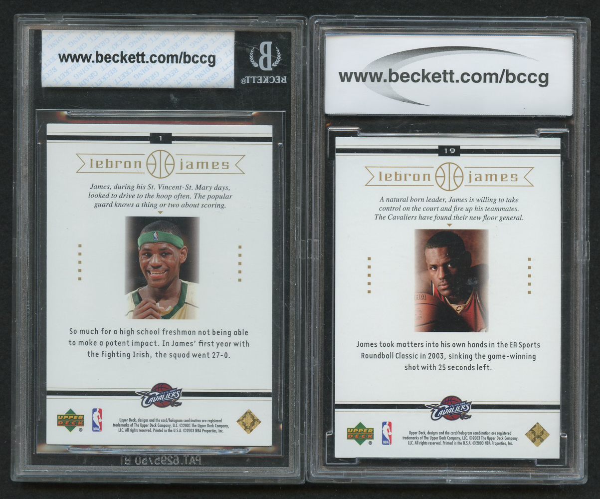 Lot of (2) LeBron James BCCG Graded 10 Rookie Cards with 2003 Upper Deck LeBron James Box Set #1 Fabulous Freshman & 2003 Upper Deck LeBron James Box Set #19 Time to Take Control at PristineAuction.com Lot of (2) LeBron James BCCG Graded 10 Rookie Cards with 2003 Upper Deck LeBron James Box Set #1 Fabulous Freshman & 2003 Upper Deck LeBron James Box Set #19 Time to Take Control at PristineAuction.com