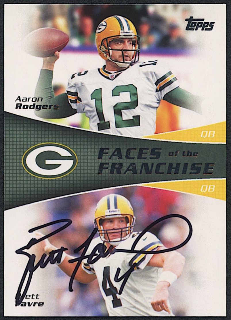 Brett Favre Signed 2011 Topps Faces of the Franchise #RF Aaron Rodgers/Brett Favre (Favre COA) at PristineAuction.com Brett Favre Signed 2011 Topps Faces of the Franchise #RF Aaron Rodgers/Brett Favre (Favre COA) at PristineAuction.com