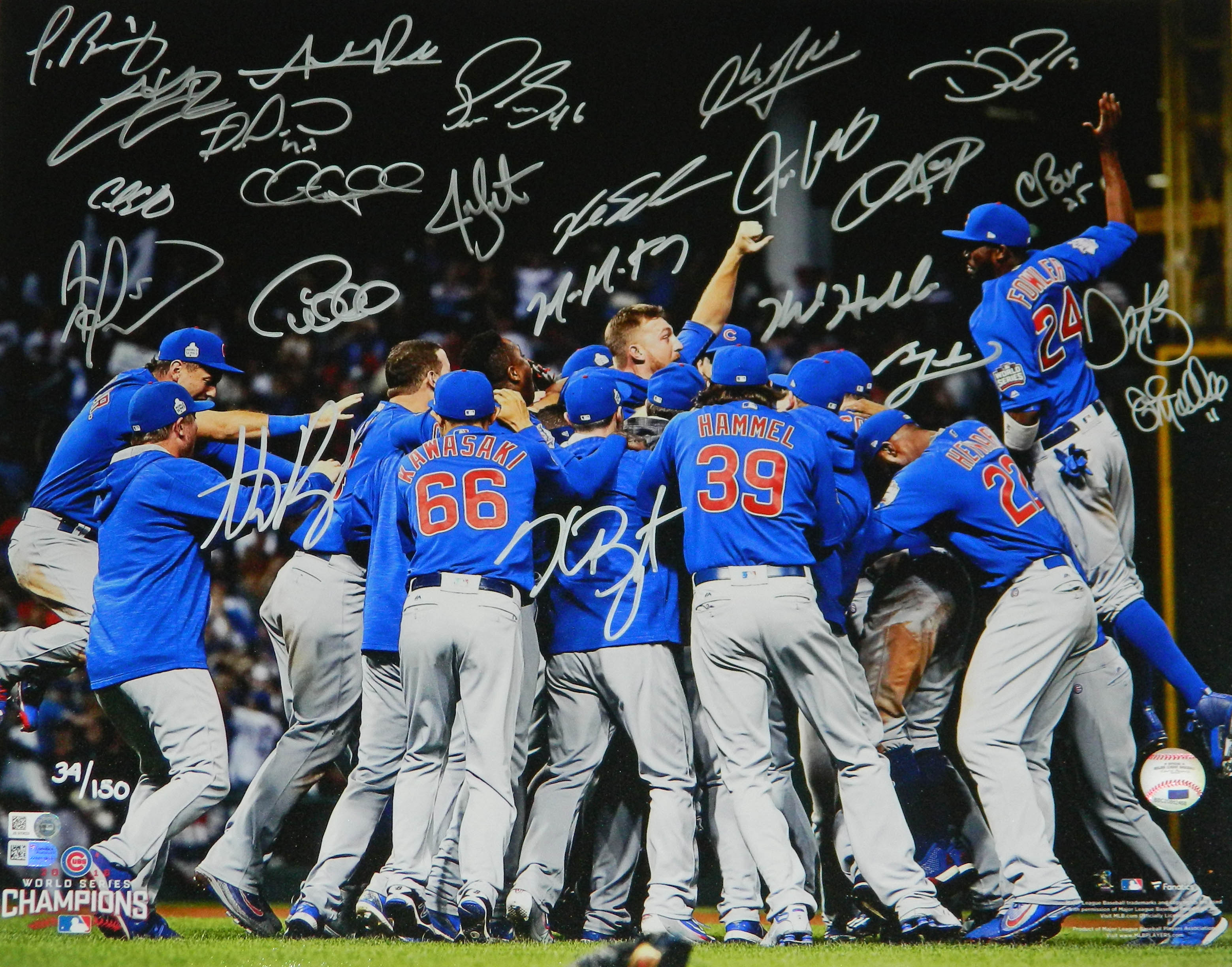 2016 Cubs Team Signed World Series Celebration LE 16x20 Photo with (23) Signatures Including Anthony Rizzo, Kris Bryant, Javier Baez, Kyle Hendricks, Aroldis Chapman (Fanatics & MLB Hologram) at PristineAuction.com 2016 Cubs Team Signed World Series Celebration LE 16x20 Photo with (23) Signatures Including Anthony Rizzo, Kris Bryant, Javier Baez, Kyle Hendricks, Aroldis Chapman (Fanatics & MLB Hologram) at PristineAuction.com