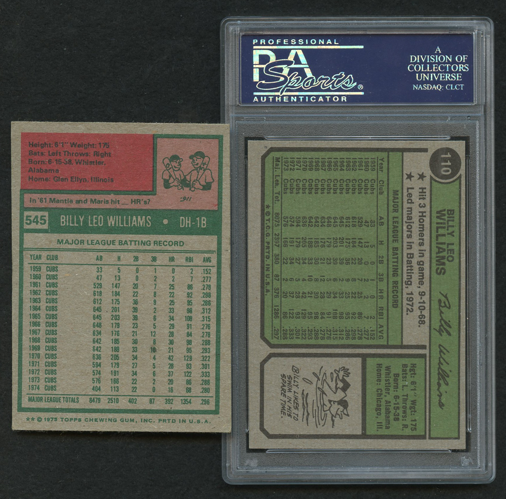 Lot of (2) Billy Williams Baseball Cards with 1974 Topps #110 (PSA 6) & 1975 Topps #545 at PristineAuction.com Lot of (2) Billy Williams Baseball Cards with 1974 Topps #110 (PSA 6) & 1975 Topps #545 at PristineAuction.com