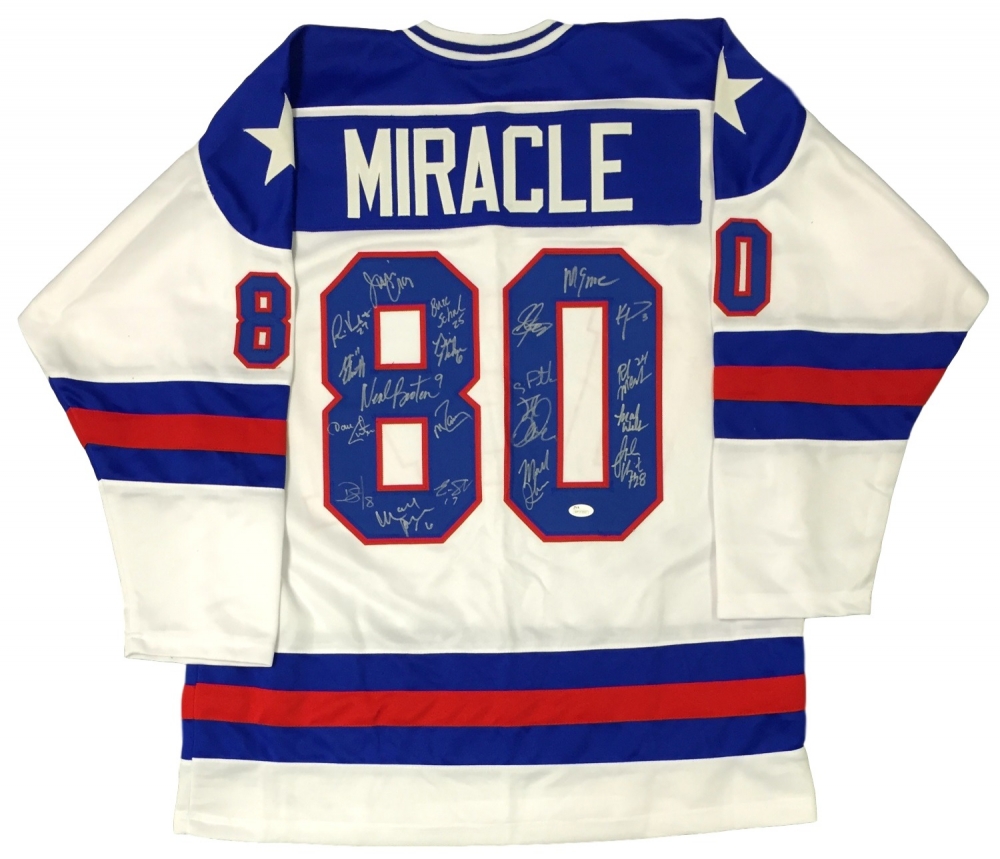 1980 Team USA "Miracle on Ice" Jersey Signed by (20) Including Mike Eruzione, Jim Criag, Jack O'Callahan, Ken Morrow (JSA COA) at PristineAuction.com 1980 Team USA "Miracle on Ice" Jersey Signed by (20) Including Mike Eruzione, Jim Criag, Jack O'Callahan, Ken Morrow (JSA COA) at PristineAuction.com