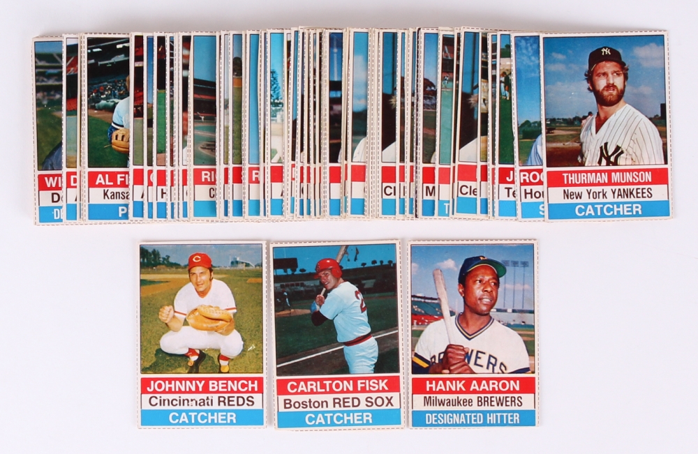 Lot of (79) 1976 Hostess Baseball Cards with 64 Carlton Fisk, 22 Johnny Bench, Hank Aaron 94
