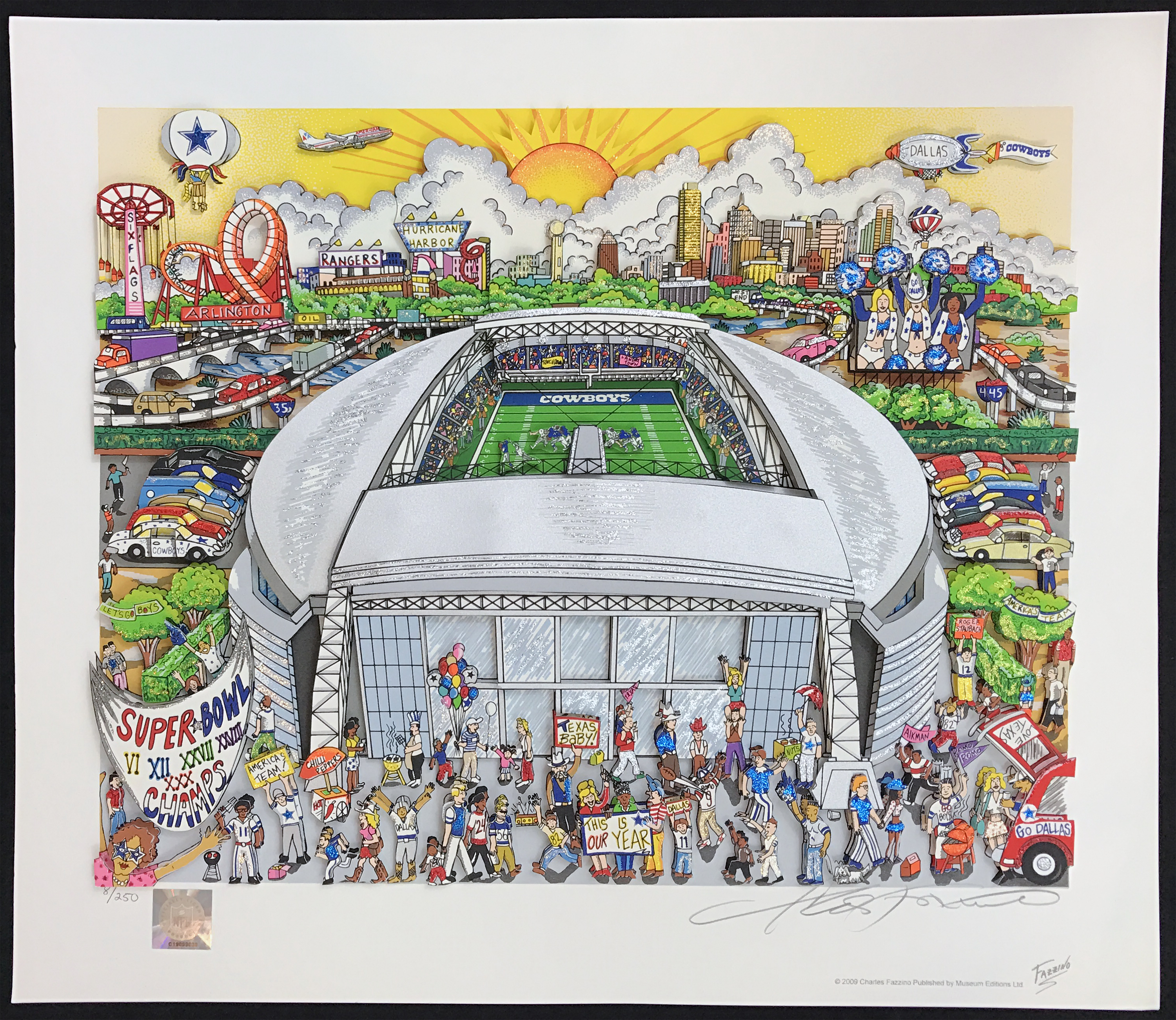 Charles Fazzino Signed LE 2009 AT&T Stadium Dallas Cowboys Custom Hand-Painted 17x19 3D Pop Artwork on Museum Board (Museum Editions COA) at PristineAuction.com Charles Fazzino Signed LE 2009 AT&T Stadium Dallas Cowboys Custom Hand-Painted 17x19 3D Pop Artwork on Museum Board (Museum Editions COA) at PristineAuction.com