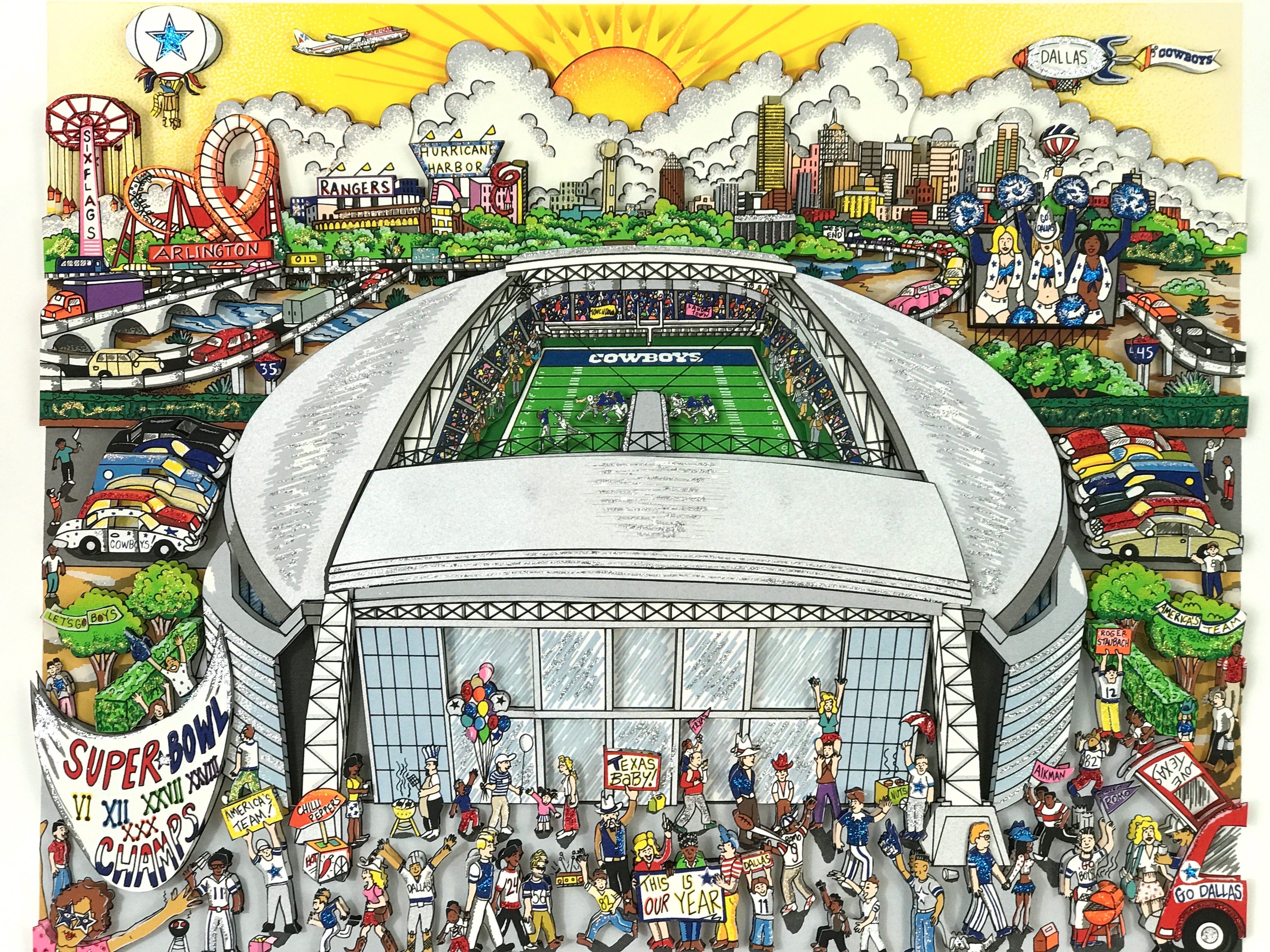 Charles Fazzino Signed LE 2009 AT&T Stadium Dallas Cowboys Custom Hand-Painted 17x19 3D Pop Artwork on Museum Board (Museum Editions COA) at PristineAuction.com Charles Fazzino Signed LE 2009 AT&T Stadium Dallas Cowboys Custom Hand-Painted 17x19 3D Pop Artwork on Museum Board (Museum Editions COA) at PristineAuction.com