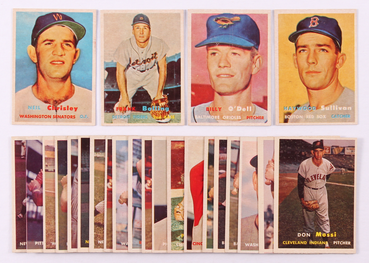 Lot of (24) 1957 Topps Baseball Cards with #316 Billy O'Dell, #336 Haywood Sullivan RC, #320 Neil Chrisley RC, #325 Frank Bolling at PristineAuction.com Lot of (24) 1957 Topps Baseball Cards with #316 Billy O'Dell, #336 Haywood Sullivan RC, #320 Neil Chrisley RC, #325 Frank Bolling at PristineAuction.com